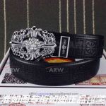 AAA Versace Black Leather Belt - Palladium Medusa Cross Buckle